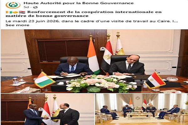 L’Autorité de contrôle administratif signe un mémorandum d’entente avec la Haute Autorité pour la Bonne Gouvernance de la Côte d’Ivoire dans le domaine de l’échange d’expertises